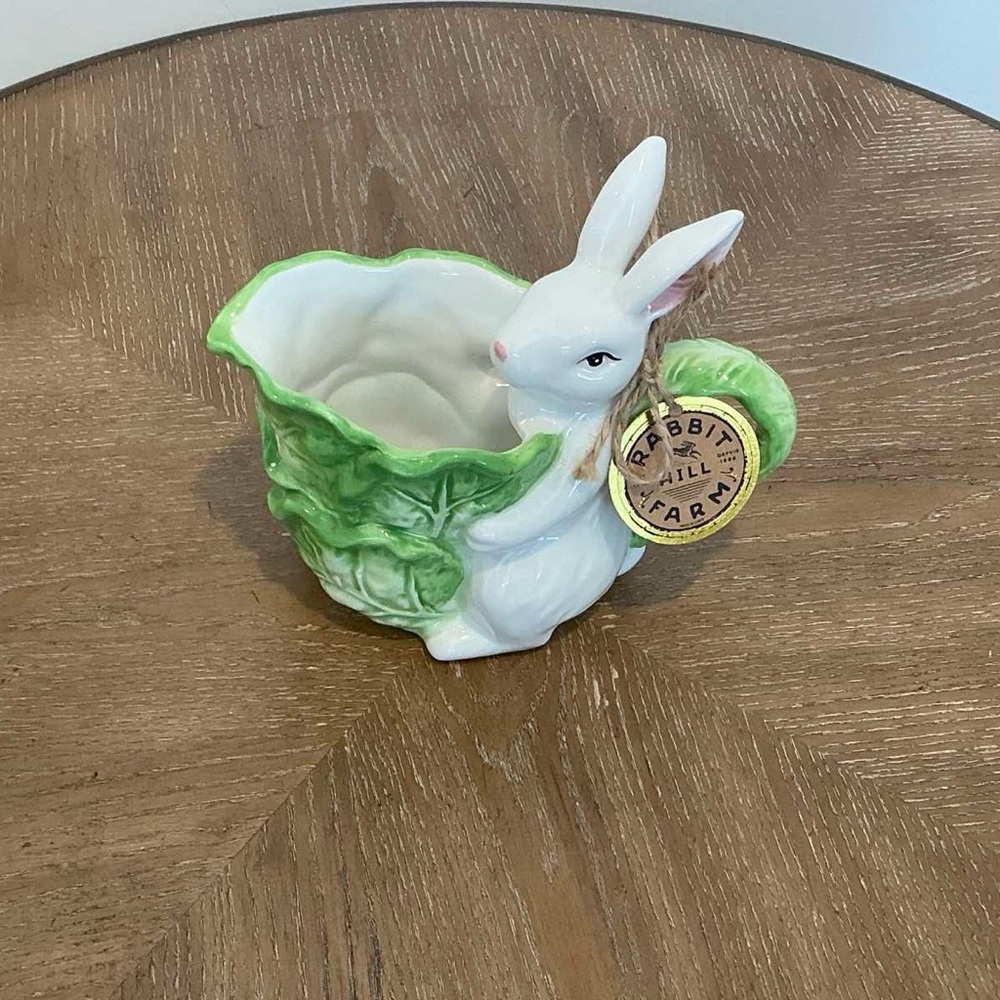 Vintage Ceramic Bunny Cabbage Bowl | Rabbit Candy Dish - Picture 4 of 4